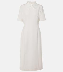 Платье миди из смесовой шерсти с кружевной отделкой Oscar de la Renta, белый