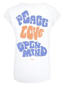 Футболка с удлиненными плечами Peace Love and Open Mind белого цвета F4NT4STIC