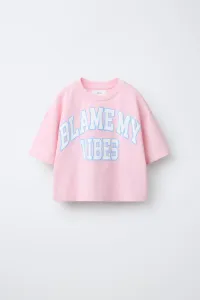 Футболка с университетским слоганом Zara, розовый/белый