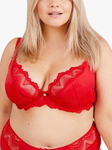 Oola Belgium Бюстгальтер с кружевными полусферами и веерами, красный
