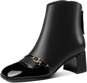 Женские лаковые ботильоны TinaCus с квадратным носком из натуральной кожи, ручная работа, средний массивный каблук, молния сзади, Black