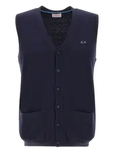 Жилет с вышитым логотипом и V-образным вырезом Sun68, синий