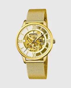 F20667/1 Автоматические мужские часы Skeleton из золотой стали Festina, золотой