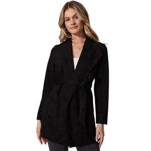 Женская куртка-бомбер из искусственной замши с длинным рукавом Yesfashion, Black