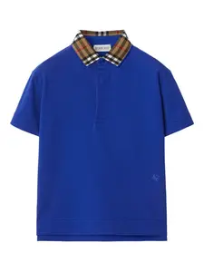 Рубашка поло с клетчатым воротником Burberry Kids, синий