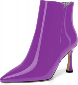 Женские ботильоны SKYSTERRY с заостренным носком, молнией, офисные, лакированные, повседневные, на высоком каблуке 3,3 дюйма, Purple