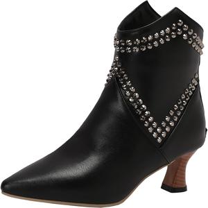 Женские укороченные ботильоны с острым носком, стразами и молнией XIEPP, Black
