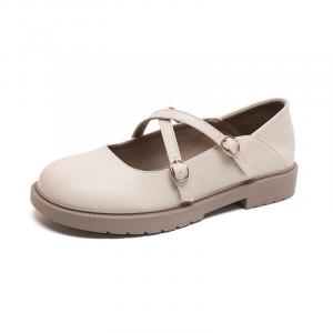 QITUMAUL Туфли Мэри Джейн на плоской подошве 2,5 см женские абрикосовые, цвет Apricot[Heel Height 2.5cm]