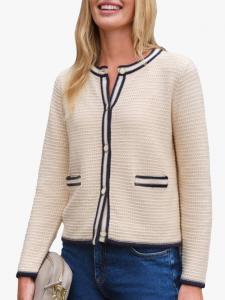 Кардиган из чистого органического хлопка контрастной строчки Pure Collection, цвет Vanilla/Navy