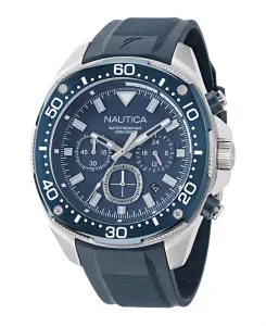Мужские часы-хронограф с синим силиконовым ремешком, 46 мм Nautica, blue