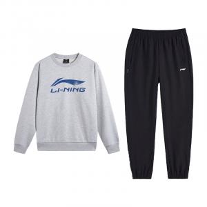 Комплекты толстовок Li Ning, унисекс, с круглым вырезом, средней толщины, clothing set (серый top+черный bottom)