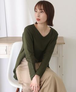 Топ с V-образным вырезом и длинными рукавами, с боковыми складками, красивый топ, блузка с длинными рукавами, рукава три четверти Pourvous, цвет Khaki