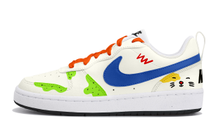 Nike Детские низкие скейтбордные кроссовки Court Borough Strange Fun Color Cat из синтетической кожи, бежево-голубые, для подростков