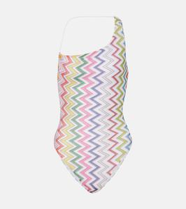Купальник с асимметричным вырезом и пайетками Zigzag Missoni, Multicolor w/White Base