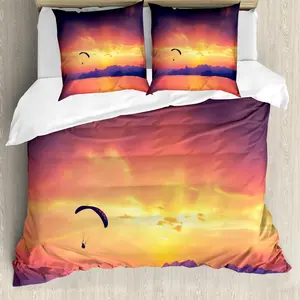 Пододеяльник ABAKUHAUS Sport, Параплан на закате, с защитой от клещей, подходит для аллергиков, с наволочками, 200 см x 200 см - 80 x 80 см, оранжевый Abakuhaus