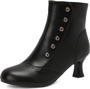 Женские винтажные викторианские ботинки Betastella с низким каблуком-кисет, ботильоны с круглым носком, массивным каблуком, боковой молнией, короткие ведьмовские лолита-ботинки, Black