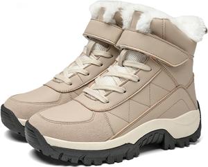 Женские водонепроницаемые зимние ботинки с регулируемым крючком и липучкой, удобные, с теплой меховой подкладкой, на шнуровке, с платформой, противоскользящие, для походов и треккинга, ботильоны MELGONMG, Beige