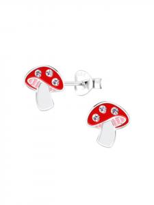 Alexander York Серьги-гвоздики в виде красных грибов из серебра 925 пробы, комплект из 2 штук