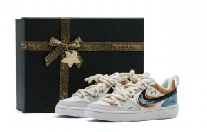 Nike Детские кроссовки для скейтбординга Court Borough, противоскользящие, износостойкие, низкие, белые, синие, коричневые, подростковые