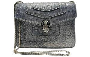 BVLGARI Сумка через плечо Serpenti Forever Water Snake Skin для женщин, цвет charcoal black diamond