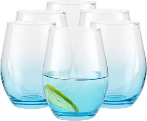 Набор разноцветных стаканов для питья объемом 580 мл - 6 больших стаканов, идеально подходящих для воды, коктейлей и безалкогольных напитков. Цвет: синий. Коллекция Phoebe Secret Pastels. TREND FOR HOME