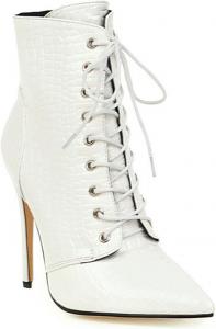 Женские кожаные ботильоны на шпильке с шнуровкой и боковой молнией, ретро стильные броги, остроконечный носок, высокие каблуки, модные и сексуальные викторианские ботильоны. Tokouk, White