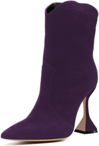 Женские закрытые ботильоны Miss Left с заостренным носком до середины голени, на высоком каблуке, с расклешенным верхом, осенние ботиночки на каблуке для вечеринки или свидания, размеры US 4-16, Grape