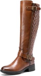 Женские сапоги DREAM PAIRS до колена с удобным массивным каблуком, округлым носком, боковой молнией, пряжками и байкерским стилем для езды на мотоцикле, Tan