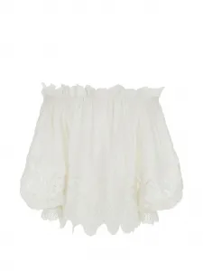 Топ с открытыми плечами и вышивкой англез Camilla, белый