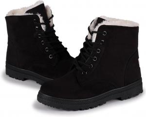 Зимние ботинки на плоской подошве Inornever для женщин с имитацией замши, шнуровкой и платформой, сапоги для снега, Black