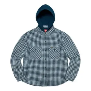 Рубашка Supreme Houndstooth Flannel Hooded Shirt 'Blue'