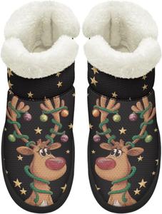 Женские зимние ботинки KEIAHUAN с утеплителем из меха, удобные уличные туфли на плоской подошве с пушистым воротником, Christmas Reindeer