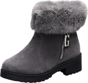 No Brand Модные зимние женские сапоги на низком каблуке с толстой подошвой, противоскользящие, с боковой молнией, однотонные, с плюшевой подкладкой, теплые и удобные сапоги на низком каблуке для женщин, размер 12 (черный, 6.5)