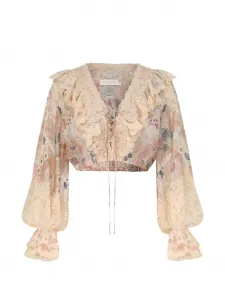 Блуза с цветочным принтом и шнуровкой Rebellion Zimmermann, бежевый