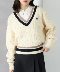 FRED PERRY/Джемпер крупной вязки с косами/Кардиган Fred Perry с V-образным вырезом