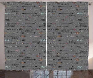 Штора ABAKUHAUS Стрела в деревенском стиле, каллиграфический узор с пятнами, универсальная ленточная штора для гостиной с петлями и крючками, 280 x 225 см, светло-серая с разноцветным узором Abakuhaus