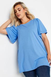 Однотонный топ с двойными оборками и рукавами ангелочками Yours Curve, синий