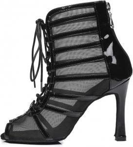 Женские Бальные Танцевальные Туфли DKZSYIM на Высоком Каблуке с Ботильонами для Танцев, Модель QJW1023, Black-3 1/2" Heels-Jb-Rubber Sole-L447