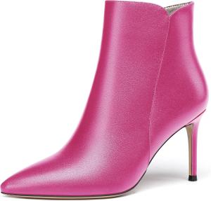 Женские короткие ботильоны WAYDERNS с острым носком, матовой текстурой, высокой шпилькой и молнией, 3,5 дюйма, Magenta