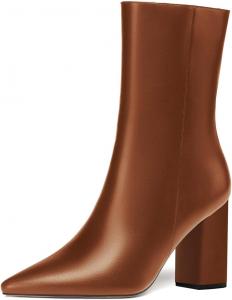 Женские ботильоны FOWT с заостренным носком до середины голени, боковой молнией, массивным высоким каблуком, короткие ботинки, эластичные, для официального офиса и вечерних нарядов, размеры US 4-16