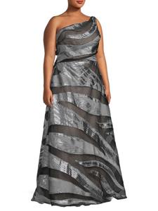 Жаккардовое платье А-силуэта на одно плечо Rene Ruiz Collection, цвет Slate Pewter