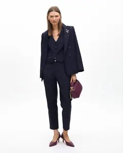 Женские чинос с эластичной резинкой на поясе, украшенные стразами Lola Casademunt, темно-синий