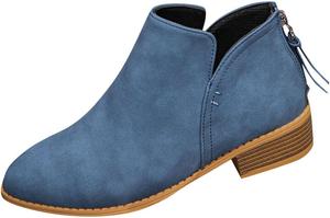 Женские ботильоны на низком каблуке с боковым разрезом и задней молнией, повседневные ботинки, классические, удобные, для отдыха, обувь на щиколотку Generic, Blue