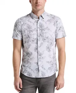 Мужская облегающая растягивающаяся рубашка на пуговицах с цветочным принтом Perry Ellis, белый