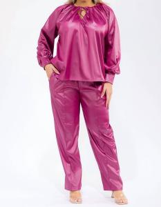 Длинный топ с рукавами и манжетами и брюки с эластичным поясом в розовом цвете Karen T Design