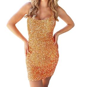 Короткое облегающее коктейльное платье с пайетками в оранжевом цвете Primavera