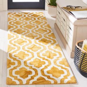Ковер SAFAVIEH, 69 x 183 см, Dip Dye Collection Runner, цвет Gold & Ivory, ручной работы, марокканский акварельный, из шерсти, идеален для помещений с высокой проходимостью в гостиной, спальне (DDY537H)