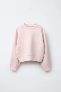 Свитшот из комбинированной сетки с надписью Zara, розовый