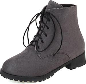 Женские повседневные ботильоны на низком каблуке с круглым носком, застежкой на шнуровку, из замши, на зиму и осень, стильные короткие ботинки JOEUSTY, Grey