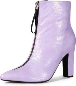 Женские ботильоны Perphy Rave с голографическим эффектом, заостренным носком, массивным каблуком и молнией, Purple